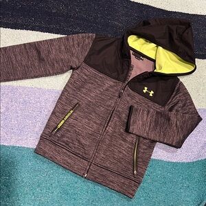 Under Armour - boys size 7 - Full Zip Hoodie black/gray with Neon yellow Trim